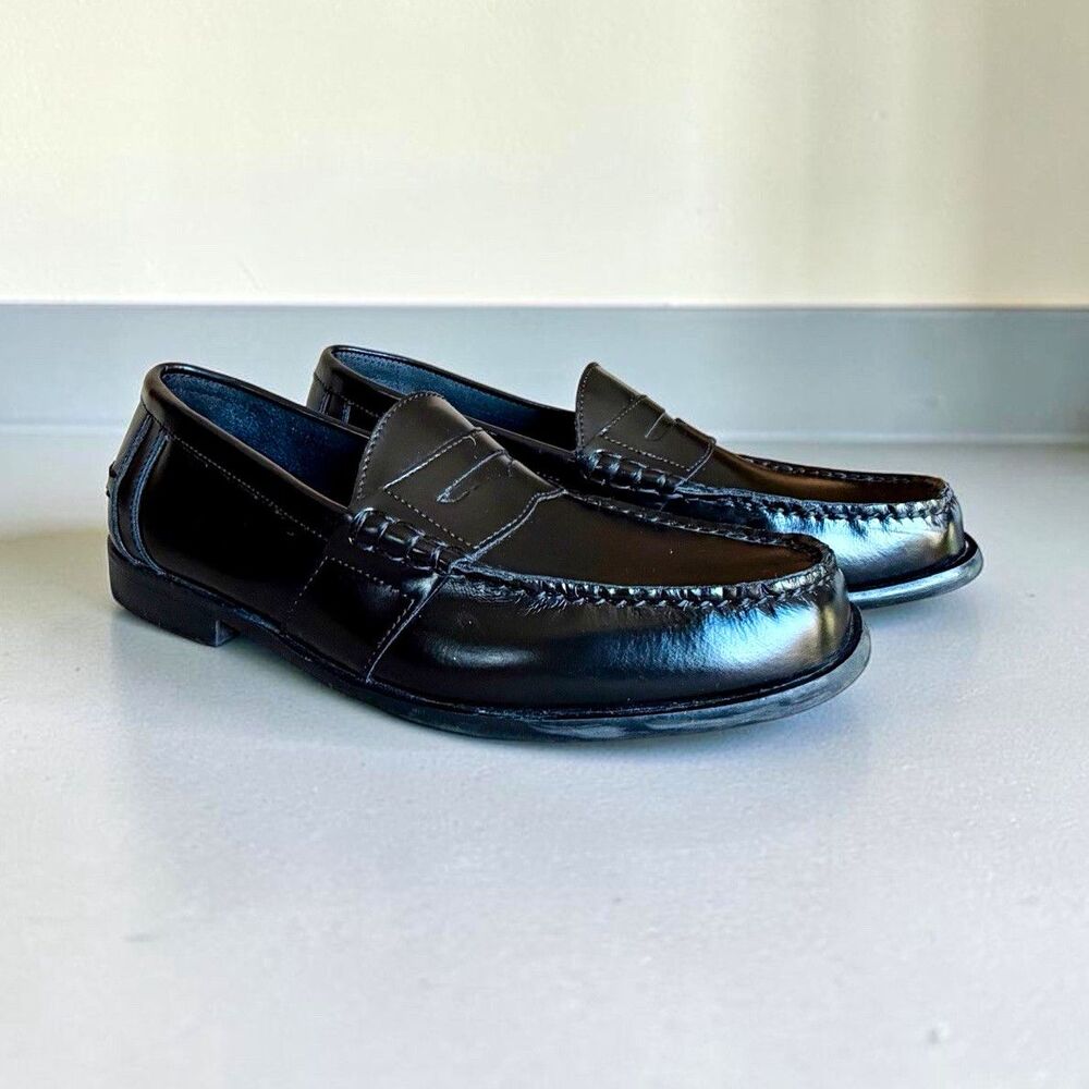 Nunn Bush Mens 10M Black Leather Slip-On Loafer Dress Shoes Square Toe 8474-001